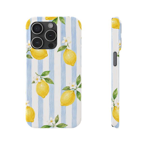 Blue Stripe Lemon Slim Phone Case